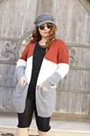 RENKTE ÜÇ RENKLİ BEL BAĞLAMALI KALIN TRİKO HIRKA&CEKET