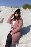 RENKTE KOL VE ETEK UCU DETAYLI PUDRA TRİKO HIRKA&CEKET