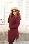 RENKTE BALIKÇI YAKA YAN YIRTMAÇLI BORDO KALIN YÜNLÜ KAZAK