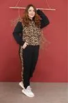 RENKTE LEOPAR VE SİYAH KOMBİNLİ ŞARDONLU TASARIM TAKIM