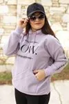 RENKTE KOLU BASKILI ŞAPKASI KÜRKLÜ ŞARDONLU LİLA SWEAT