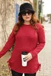 RENKTE YAN İPLİ BORDO TRİKO BLUZ