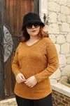 RENKTE ÇİFT OMUZ TAŞLI SIRT BİYELİ HARDAL TRİKO BLUZ
