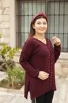 RENKTE ÖNÜ ÇIMALI İNCİLİ SIRT BİYELİ MÜRDÜM TRİKO BLUZ