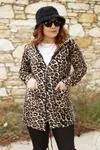 RENKTE KAPAK CEPLİ KAPŞONLU LEOPAR TUNİK CEKET