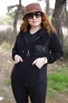 RENKTE KOL VE ETEK LASTİKLİ SİYAH POLAR CEKET&SWEAT
