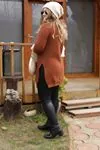 RENKTE BALIKÇI YAKA YAN YIRTMAÇLI KİREMİT KALIN YÜNLÜ KAZAK&TUNİK