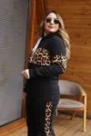 RENKTE LEOPAR VE SİYAH KOMBİNLİ ŞARDONLU TASARIM TAKIM