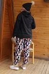 RENKTE ÜST SİYAH ALT DESENLİ GENİŞ KESİM EŞOFMAN TAKIMI