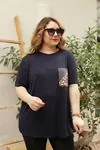 RENKTE CEBİ LEOPAR TAŞ DETAYLI LACİVERT BLUZ
