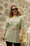 RENKTE NAKIŞ YAZILI DUBLE KOL MİNT TSHİRT