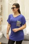 RENKTE BASKILI LEOPAR CEPLİ SAKS MAVİ BLUZ