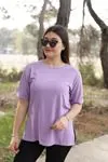 RENKTE YUVARLAK YAKA ÇİZGİLİ LİLA TSHİRT