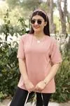 RENKTE YUVARLAK YAKA ÇİZGİLİ PUDRA TSHİRT