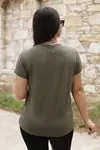 RENKTE TAŞLI FLAMİNGO NAKIŞLI HAKİ YEŞİL BLUZ