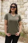 RENKTE TAŞLI FLAMİNGO NAKIŞLI HAKİ YEŞİL BLUZ
