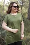 RENKTE OMUZU FİLE TAŞLI HAKİ TSHİRT