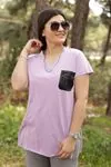 RENKTE DERİ CEPLİ LİLA T-SHİRT