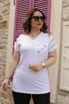 RENKTE KOLLARI YIRTIK CEBİ KUŞ GÖZÜ BEYAZ BLUZ