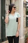 RENKTE DERİ CEPLİ MİNT T-SHİRT