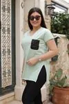 RENKTE DERİ CEPLİ MİNT T-SHİRT