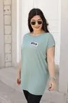 RENKTE TAŞLI NİCE YAZILI MİNT BLUZ