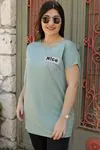 RENKTE TAŞLI NİCE YAZILI MİNT BLUZ