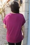RENKTE YAKA DAMLA İNCİLİ MOR BLUZ