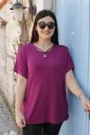 RENKTE YAKA DAMLA İNCİLİ MOR BLUZ