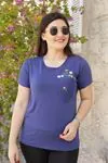 RENKTE CEP ÇİÇEKLİ NAKIŞLI LACİVERT BLUZ