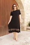 RENKTE OMZU VE ETEĞİ LEOPAR GARNİLİ SİYAH ELBİSE