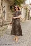 RENKTE GİZLİ CEPLİ LEOPAR DESENLİ UZUN ELBİSE