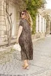 RENKTE GİZLİ CEPLİ LEOPAR DESENLİ UZUN ELBİSE
