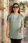 RENKTE KOLU PUL GARNİLİ MİNT BLUZ