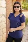 RENKTE TEK OMUZ İNCİLİ LACİVERT BLUZ