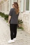 RENKTE ÜST ÇİZGİLİ ALT SİYAH ESNEK TAKIM