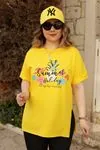 RENKTE TROPİKAL DESENLİ DUBLE KOL SARI T-SHİRT
