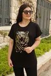 RENKTE PUL DETAYLI SİYAH BLUZ