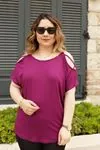 RENKTE ÇAPRAZ İNCİ DETAY MOR BLUZ