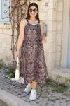 RENKTE BÜYÜK BEDEN HALKA ASKILI DESENLİ ELBİSE