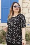 RENKTE GENİŞ KESİM ALT SİYAH ÜST DESENLİ TAKIM