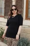 RENKTE ASİMETRİK LEOPAR DESENLİ SİYAH TAKIM