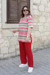 RENKTE ÜST ÇİZGİ DESENLİ GENİŞ KESİM TAKIM