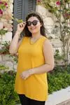 RENKTE GENİŞ KESİM ASKILI ESNEK HARDAL TUNİK