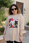 RENKTE ÖNÜ BASKILI BOYFRİEND KESİM VİZON TSHİRT