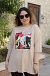 RENKTE ÖNÜ BASKILI BOYFRİEND KESİM VİZON TSHİRT
