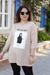 RENKTE ÖNÜ BASKILI BOYFRİEND KESİM VİZON TSHİRT
