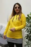 RENKTE ETEĞİ ÇİZGİLİ KAPŞONLU SARI SWEAT