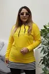 RENKTE ETEĞİ ÇİZGİLİ KAPŞONLU SARI SWEAT