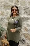 RENKTE PUL CEPLİ ASİMETRİK HAKİ BLUZ&TUNİK